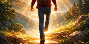 Persona dando un primer paso simbolizando crecimiento personal y acción consciente